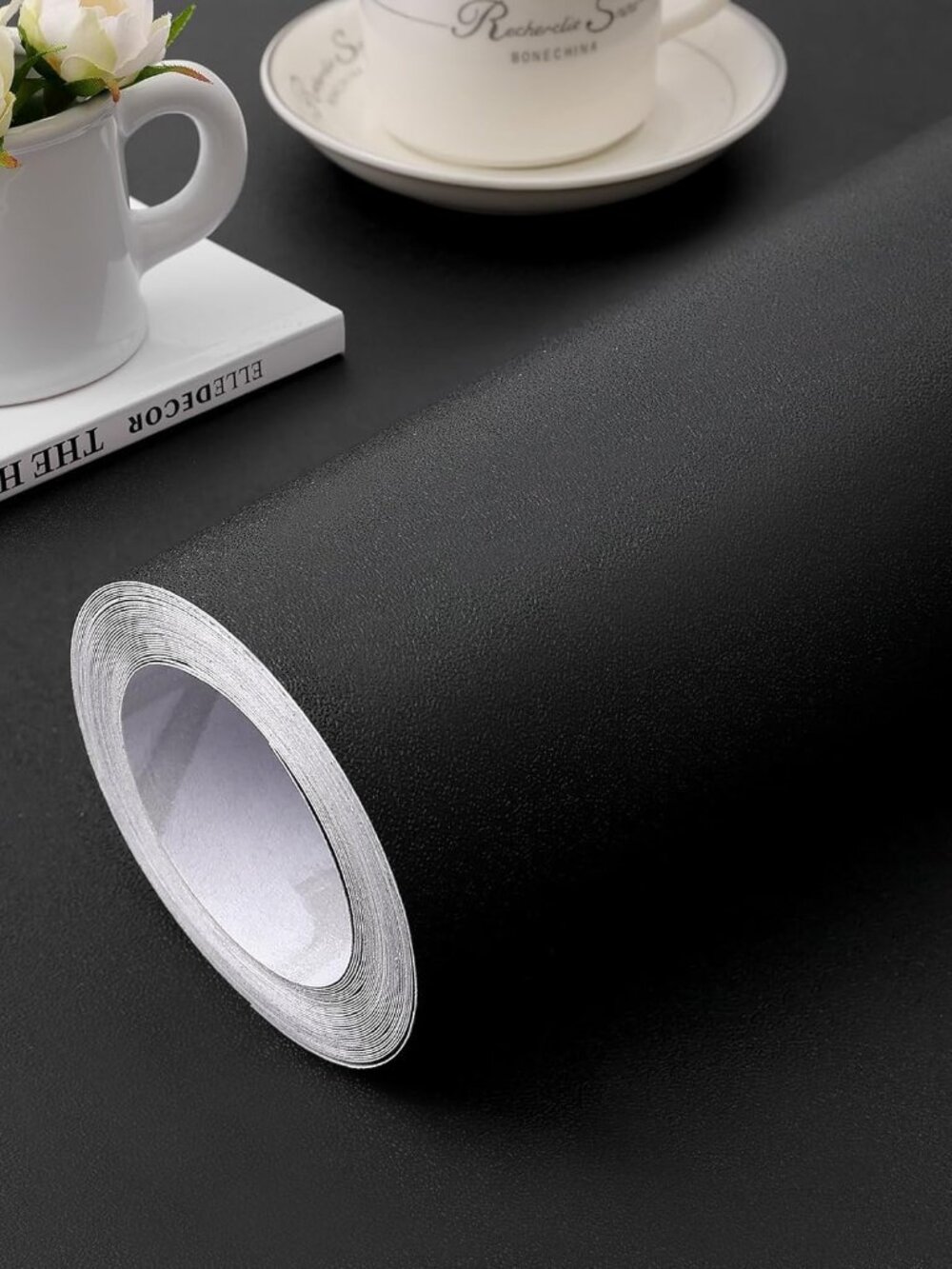 15.7" x393.7" Black Wallpaper Self Adhesive and Removable